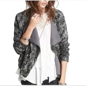 Free People Sequin Open Front Waterfall Jacket in Silver – Size Small